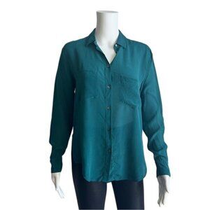 Madewell Silk Spotlight Shirt in Green - XS